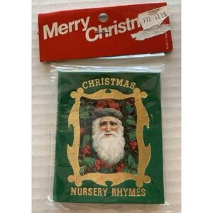 Vtg Christmas Nursery Rhymes Mini Book Ornament NIP Green Gold Santa Taiwan